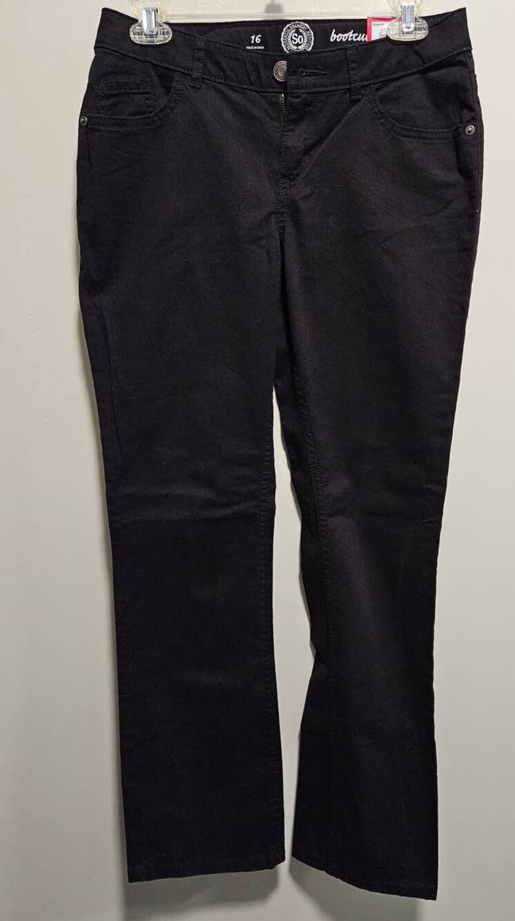 NWT Girls SO Jeans Black Size 16 Adjustable Waist Bootcut